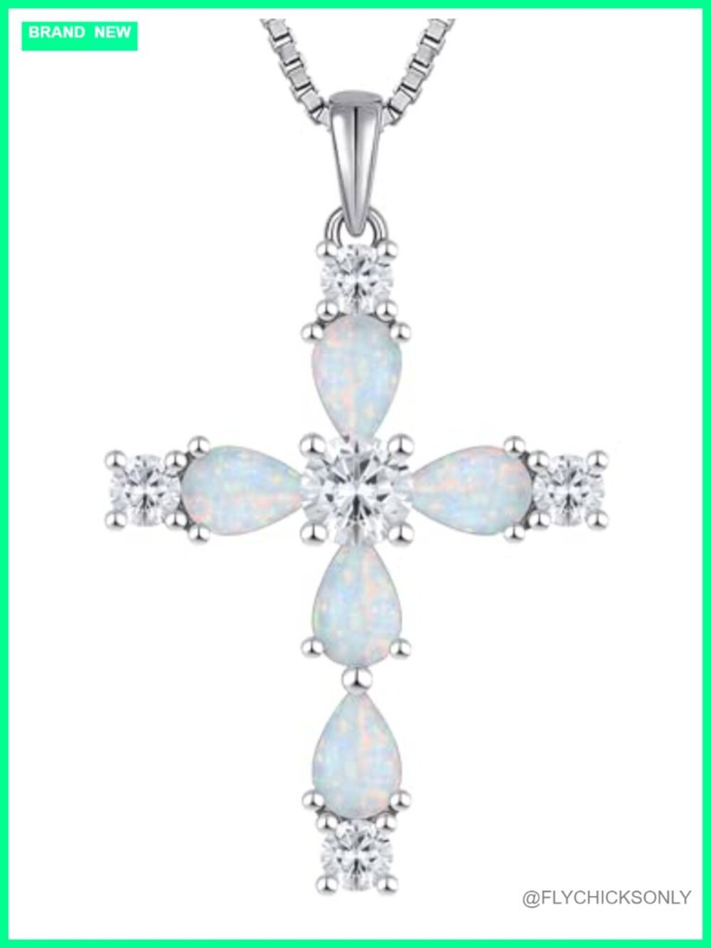 925 Sterling Silver Cross Necklace Pear Opal Birthstone